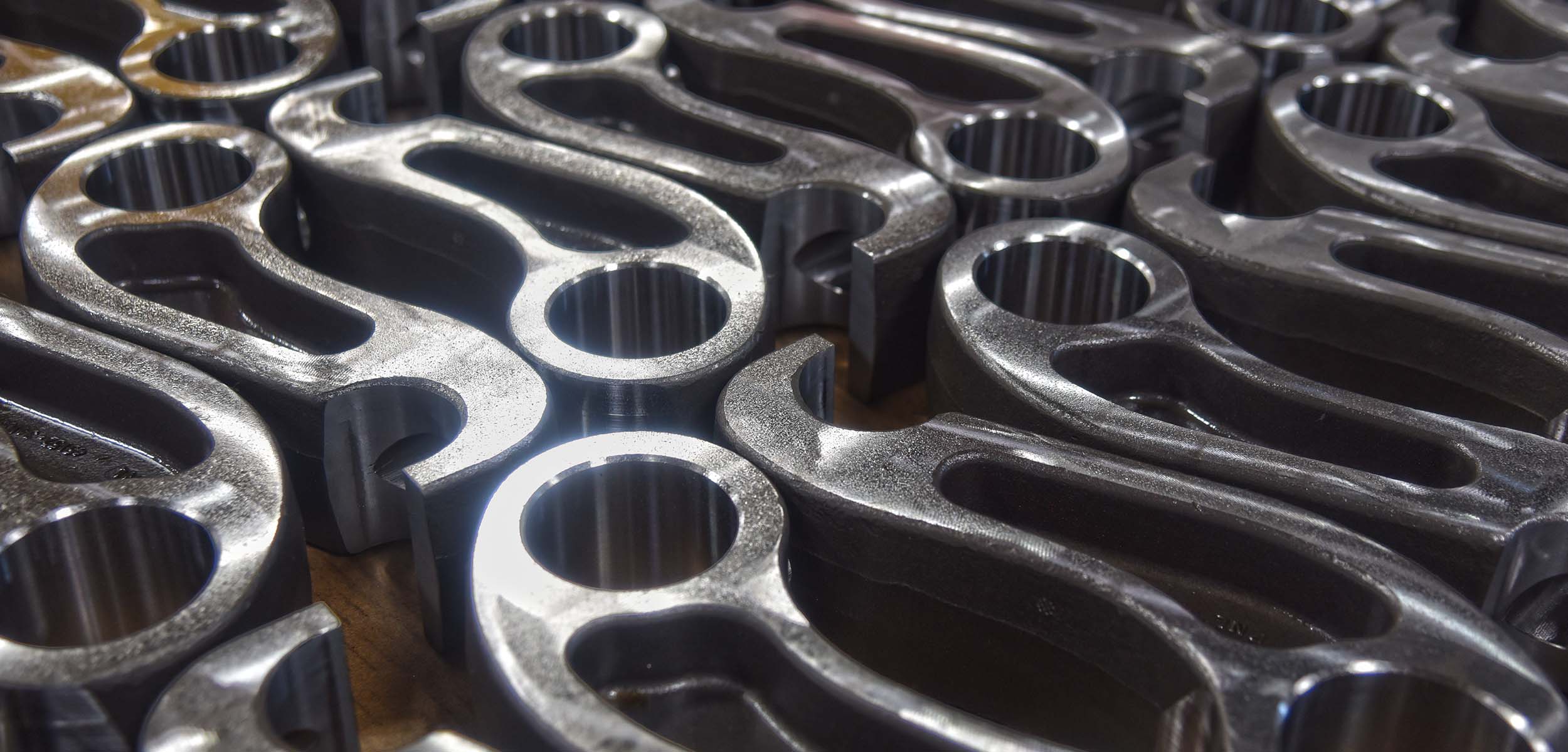 Machined metal parts on a pallet
